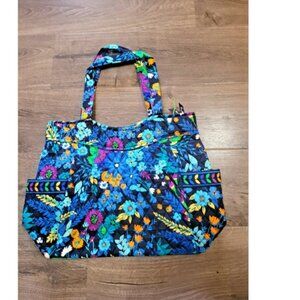 NWOT MINT Vera Bradley Large Quilted Double Handled Tote Midnight Blue Floral